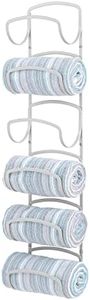 mDesign Steel Towel Holder for Bathroom Wall - Wall Mounted Organizer for Rolled Towels and Bath Robes - Six Level Wall Mount Towel Storage Rack - Bathroom Towel Organizer - Hyde Collection - Stone