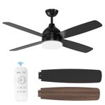 ULG Ceiling Fans with Lights, 52 Inch Black Ceiling Fans with Lights and Remote, Indoor/Outdoor Modern Ceiling Fans for Patios Bedroom Farmhouse, Dimmable 3CCT LED