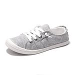 Women's Slip On Canvas Sneaker Low Top Casual Walking Shoes Classic Comfort Flat Fashion Sneakers, Grey, 8