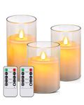 AKU TONPA Pack of 3 (Φ 3" x H 4"/5"/6") LED Flameless Battery Operated Candles with Remote and Timer, Acrylic Pillar Candles for Festival Wedding Christmas Home Party Decor, Indoor and Outdoor Use