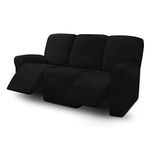 ULTICOR Velvet 8-Pieces Recliner Sofa Covers Stretch Reclining Couch Covers for 3 Cushion Reclining Sofa Slipcovers Furniture Covers Thick Soft Washable (3 Seater Recliner Cover, Black)