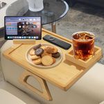 Sofa Arm Clip Table Wide Couch arm Table Bamboo Foldable Couch Tray Clip on Tray Table with 360°Rotated Phone Drink Holer on Armrest