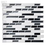 Tic Tac Tiles 25 cm x 25 cm 5-Sheet Peel and Stick 3D Tile Sticker Self Adhesive Stick On Wall Tile for Kitchen Backsplash and Bathroom in Como Grey (White, Grey, Silver)