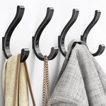 Coat Hooks Heavy Duty for Hanging- Large 5.4" Hook Hanger for Wall Backpack, Robe, Rack for Closet and Door Wall Mounted, Black 4-Pack, Screws Included