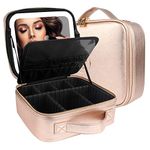 MOMIRA Travel Makeup Bag Cosmetic Bag Makeup Organizer Bag with Lighted Mirror, Adjustable Brightness in 3 Color Scenarios, Waterproof Makeup Train Case, Gift for Women - Champagne