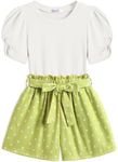 Arshiner Girls 2 Piece Outfits Summer Clothing Set Knit Twist Puff Sleeve Top and Casual Paper Bag Shorts for 6-7 Years