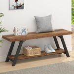 LVB Industrial Entryway Bench, Wood and Metal Storage Bench for Living Dining Room, Farmhouse Indoor Entry Way Shoe Benches Seat, Rustic Brown, 47 Inch Long