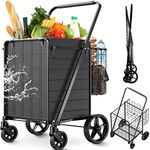 Shopping Cart for Groceries,Jumbo Upgraded Grocery Cart with Waterproof Liner, 360° Rolling Swivel Wheels and Double Basket, Heavy Duty Folding Shopping Cart for Shopping Laundry-Hold Up to 340 LBS