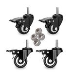 2" Stem Caster Wheels with Safety Dual Locking 600Lbs Heavy Duty Threaded Stem Casters No Noise Swivel Castors with Brakes 3/8"- 16 x 1 (Set of 4)