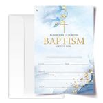 ANYEMW 4x6 Baptism Cards For Boy Baptism Invitations, Baptism Decorations, Blue And Gold Decorations, Boy Baptism, 20 Cards with 20 Envelopes.(51)