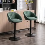 Wahson Set of 2 Bar Stools Fabric Breakfast Counter Chairs with Backrest, Adjustable Swivel Bar Chairs High Stools for Kitchen Islands/Home Bar, Green