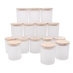 SHOWIN 10 OZ Thick Candle Jars for Making Candles 15 Pcs, Empty Jars with Wood Lids for Candle Making, Sample Container - Dishwasher Safe, Frosted White