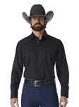 Wrangler Men's Sport Western Two Pocket Long Sleeve Snap Shirt Shirt, Black, L