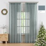 WEST LAKE 63 Inches Long Bailey Mineral Green Pinch Pleated Window Curtain Panels,Short Boho Semi Sheer Drapes for Bedroom Living Room,Rustic Textured Light Filtering Window Treatment,40" Wx63 Lx2