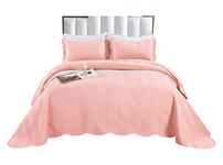 Blush Pink Super King 3 Piece Quilted Bedspread Plain Embossed Comforter Bedding Set with 2 Pillowcase (Pink, Super King)