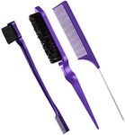 Geiserailie 3 Pcs Slick Back Hair Brush Set Bristle Hair Brush Edge Control Brush Teasing Comb for Women Black Hair(Purple)