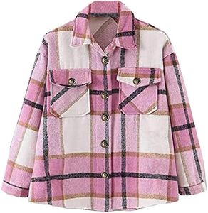 Aisongyuan Kids Girls Flannel Plaid Jacket Toddler Button Down Long Sleeve Shirt Jacket Shacket Coats(Pink,150)