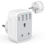 UK to European Travel Adaptor with 4 USB Ports(1 USB C), Grounded EU Euro Europe to UK Power Plug Adapter for Germany Spain France Iceland Greece Poland Netherlands Austria Turkey etc (Type E/F)