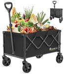 RAINBEAN Collapsible Wagon Cart Foldable Heavy Duty Folding Wagon Large Capacity Shopping Cart Utility for Camping Garden Beach Sports Fishing, Black (100L)