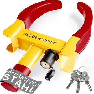 HELDENWERK Sabot de roue avec serrure de haute sécurité et 3 clés – Pour remorque, camping-car, caravane, voiture – Sabot de roue de voiture, griffe de roue pour pneus de 18 à 30 cm de largeur (jaune