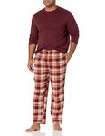 Amazon Essentials Men's Flannel Pajama Set, Burgundy/Orange, Plaid, Large