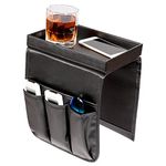 KINFAVOU Couch Caddy, Armchair caddy with Sofa Arm Tray, Non-Slip PU Leather Remote Control Holder for Recliner with 5 Pockets (Black)