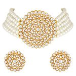 Aheli Faux Pearl Kundan White Choker Necklace with Round Earrings Indian Traditional Bollywood Jewelry Set Gift for Women