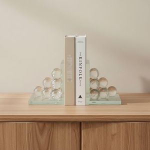 Sagebrook Home Set of 2 Modern Glass Bookends - Decorative Crystal Design - Stylish Home & Office Shelf Organizer - 6" Clear Frost