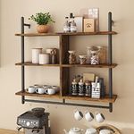 Bestier 3 Tier Floating Pipe Shelving 115CM Industrial Wall Mounted Ladder Shelf Hanging with Circular Tube with Hooks Wood Display Storage Home Decor Book Shelves for Living Room Kitchen Balcony