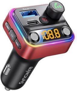 Syncwire Bluetooth 5.4 FM Transmitter Car Adapter 42W [Light Switch] [Stronger Dual Mics] [HiFi Bass] [Fast Charging] Wireless Radio Music Adapter LED Display Hands-Free Call Support USB Drive, Red