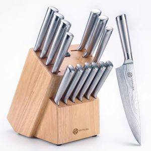 YOTSUBA 15-Piece Knife Block Set with Built-In Sharpener, One-Piece Design