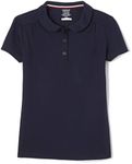 French Toast Girls' Short Sleeve Peter Pan Collar Polo, Navy Blue, Small