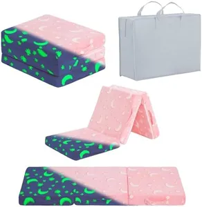 Givjoy Foldable Floor Mattress for Kids, Glow in The Dark Toddler Washable Tri Folding Floor Nap Mat for Sleeping Daycare, Child Trifold Futon Sofa Bed with Storage Bag for Girls and Boys