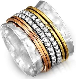 Boho-Magic 925 Sterling Silver Spinner Ring with Brass and Copper Fidget Rings for Women Wide Band (6)