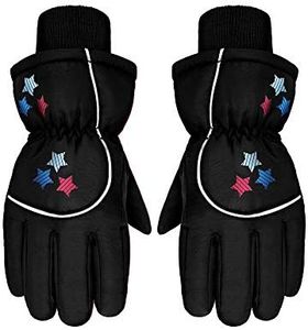 Boao Kids Snow Ski Gloves Winter Waterproof Warm Snowboard Mittens for Girl and Boy (Black, 3-6 Years), Black, 3-6 Years