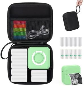 HUIJUTCHEN Green Mini Pocket Printer with Black Case, Mini Thermal Printer with 10 Rolls Thermal Paper, Mini Portable Photo Printer for Travelling, Journal, Memo, Photo, Study Notes, Shopping Lists