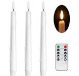 Stmarry 3 Pack Flameless Taper Candles with Remote and Timer - 9.65 Inch White Real Wax LED Candlesticks - Wax Drip Battery Operated Tall Taper Candles with 3D Flickering Flame