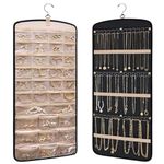 Mosghuiy Hanging Jewelry Organizer with 39 Pouches, 36 Necklace Hooks, Double Sided Necklace holder for Earrings, Necklaces, Rings on Closet, Wall, Door(Black)