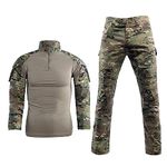 LANBAOSI Men's Tactical Combat Shirt and Pants Set Long Sleeve Woodland BDU Hunting Military Uniform 1/4 Zip