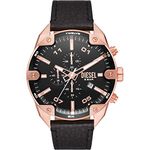 Diesel Watch for Men Spiked, Chronograph Movement, 49 mm Rose Gold Stainless Steel Case with a Leather Strap, DZ4607