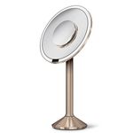 simplehuman Sensor Lighted Makeup Vanity Mirror Pro 8" Round, 5X + 10x Dual Magnification, Rose Gold Stainless Steel, Rechargeable and Cordless