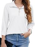 Bluetime Womens Tops 3/4 Length Sleeves Plus Size Ladies Business Casual Work Blouses Zipper V Neck Polo Shirts (White 3XL)