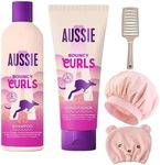 Curly Hair Shampoo & Conditioner Set – Contains Detangling Brush Shower Cap Hair Drying Cap Bundled with Aussie Curls Shampoo 300ml & Conditioner 200ml with Coconut & Jojoba Oil & Macadamia Nut.