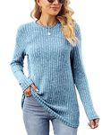 Famulily Womens Sweaters Lighweight Fall Winter Crew Neck Tunic Top for Women Long Sleeve Solid Black Pullover Sweatshirts Sweater Light Blue S