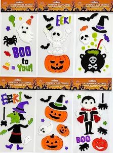 Halloween Gel Cling Stickers for Windows and Mirrors - 6 Sheets of Reusable Spooky Designs: Dracula, Ghosts, Skeletons, Witches, Jack-o-lanterns and More!