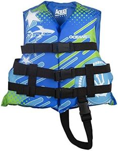 Oceans 7 New & Improved US Coast Guard Approved, Child Life Jacket, Flex-Form Chest, Open-Sided Design, Type III Vest, PFD, Personal Flotation Device, Blue/White, 30-50 lbs.