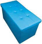 HomeHarmony Folding Storage Ottoman Seat, Stool, Toy Storage Box Faux Leather (Teal Blue Large)