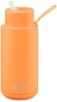 frank green Reusable Water Bottle with Straw Lid, Ceramic Insulated Water Bottles with Triple Wall Vacuum, flasks for hot and Cold Drinks, Leak-Resistant Drinks Bottle - Neon Orange, 34oz/1 Litre