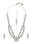 ZAVERI PEARLS Green Stones Austrian Diamonds Flower Center Piece Necklace Earring Maangtikka Set For Women-ZPFK17783