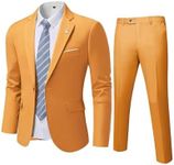 YND Men's Slim Fit 2 Piece Suit, One Button Jacket Pants Set with Tie, Solid Party Wedding Dress Blazer, Tux Trousers, Orange